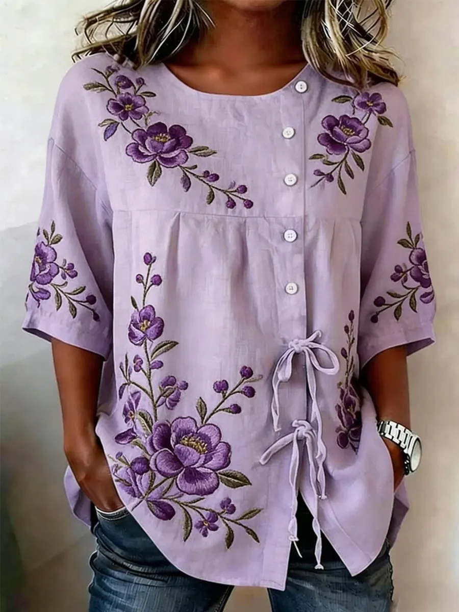 Women's Casual Floral Embroidered Top