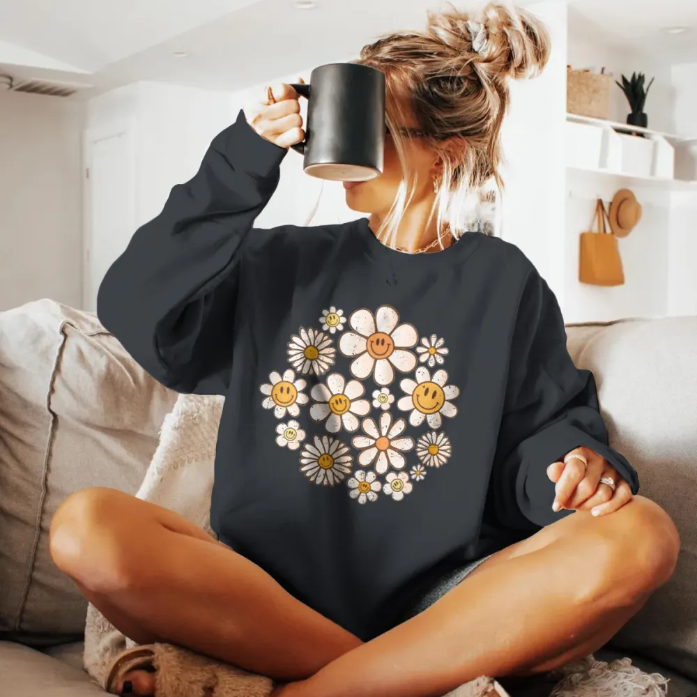 Retro Style Flower Graphic Sweatshirts