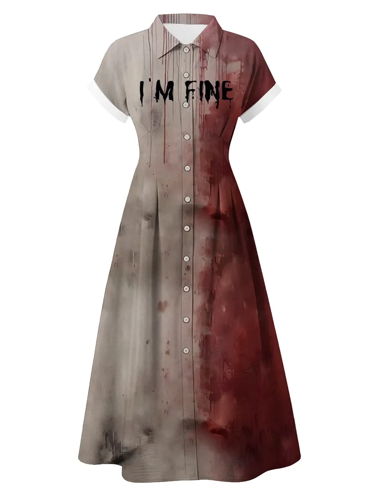 Women's I'M FINE Print Short Sleeve Dress
