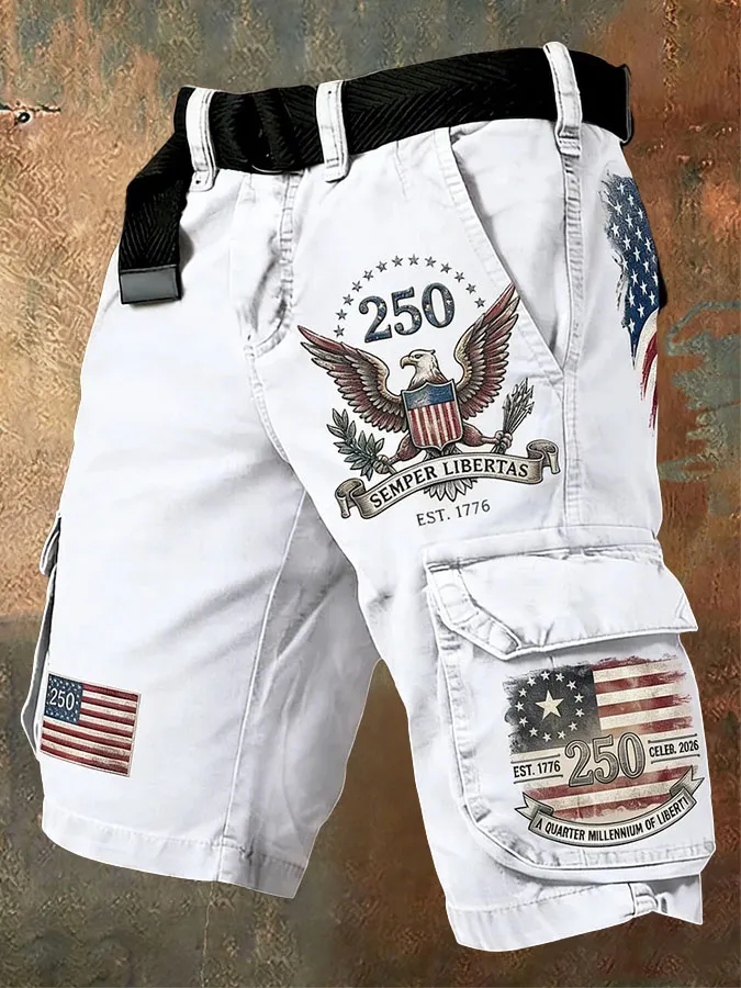 Men'S 250Th Anniversary Celebration Of American Independence Day Retro Work Shorts (Belt Not Included)