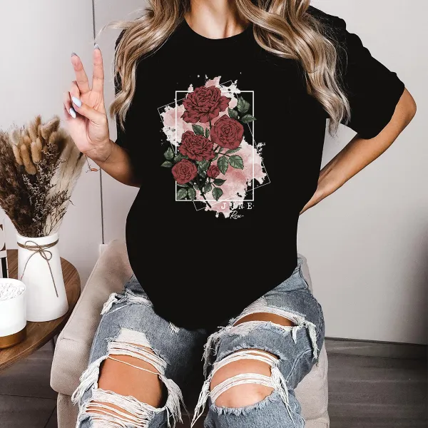 Floral Framed Rose Graphic T-Shirts