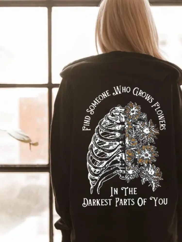 Gothic Floral Skeleton Slogan Hoodie