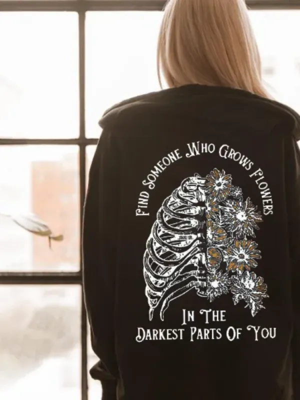 Gothic Floral Skeleton Slogan Hoodie