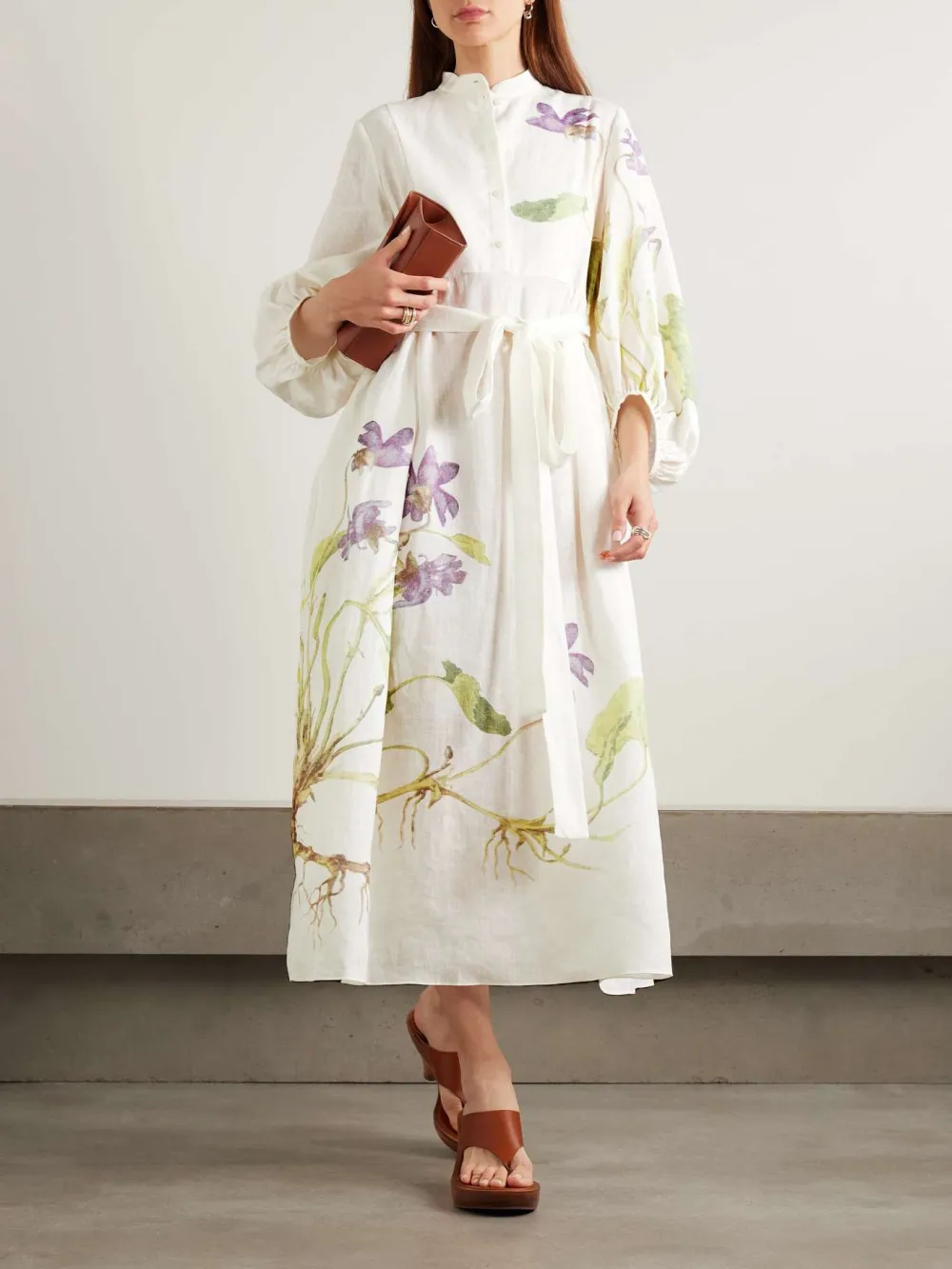 Puff-Sleeve Floral Shirt Dress