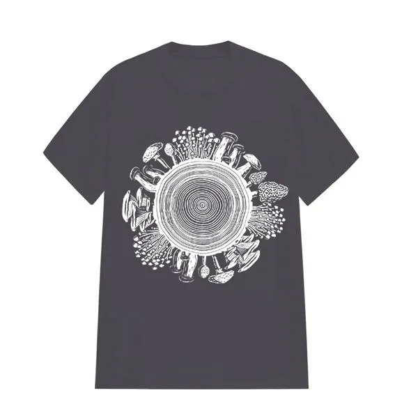 Wood Grain Mushrooms Pattern Printed T-Shirt