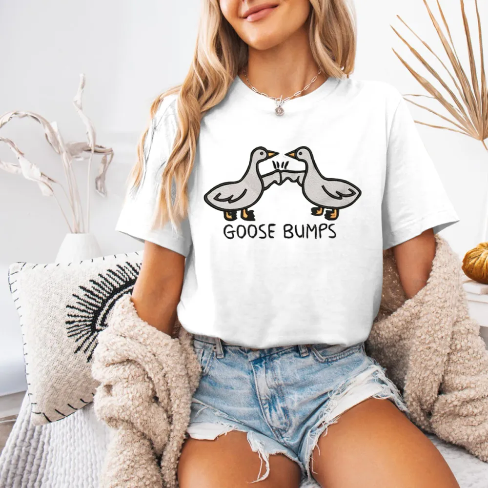 Embroidered Goose Bumps shirts, Goose Bumps Embroidery Crewneck, Funny tshirts, Unisex Goose Embroidered, Animal Crewneck