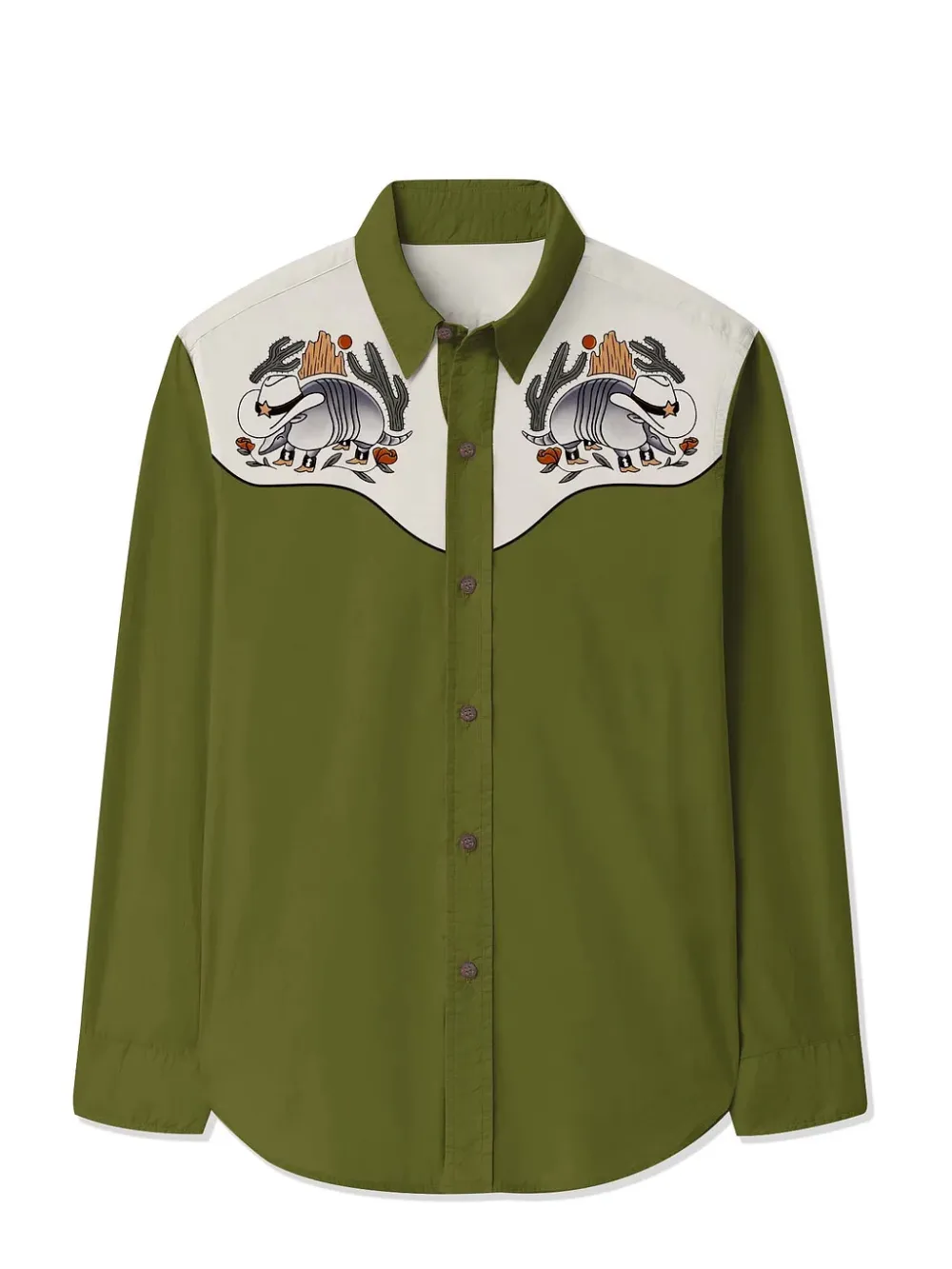 Armadillo Under A Western Cactus - 100% Cotton Long Sleeves Shirt