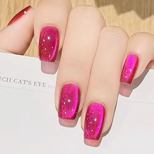 Nailhour 10Pcs Purple Cat Eye Medium Square Press On Nails