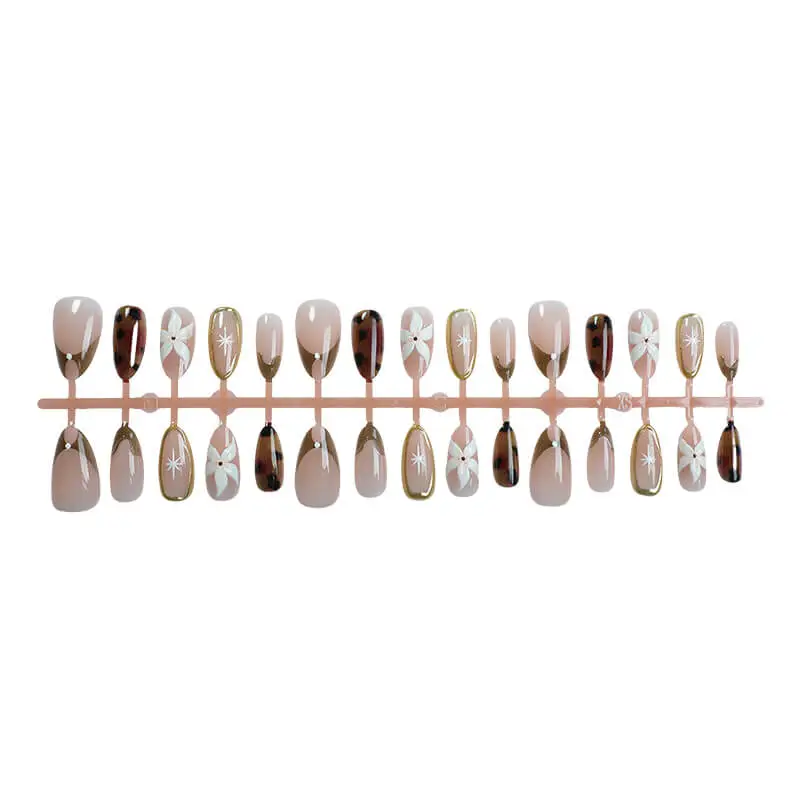 Nailhour 24Pcs 3D Autumn Gilded Short Almond Press On Nails