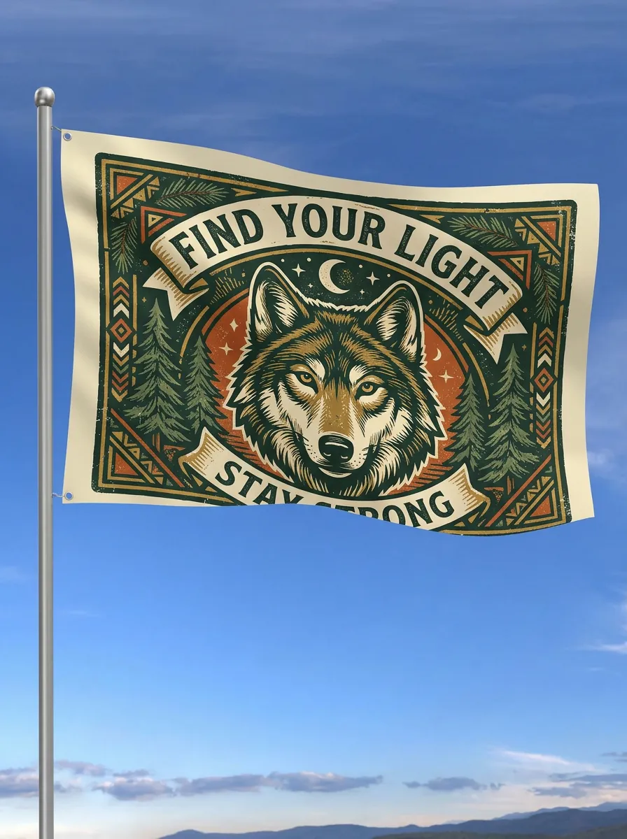 Find Your Light Wolf Forest Flag