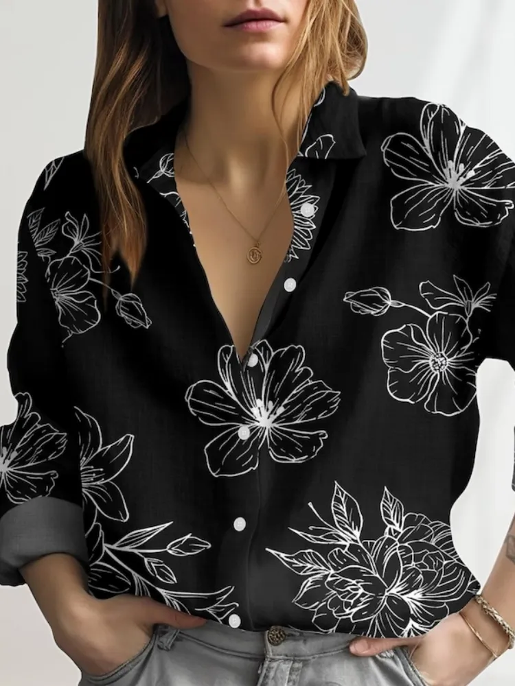 Casual Flower Button Up Shirt