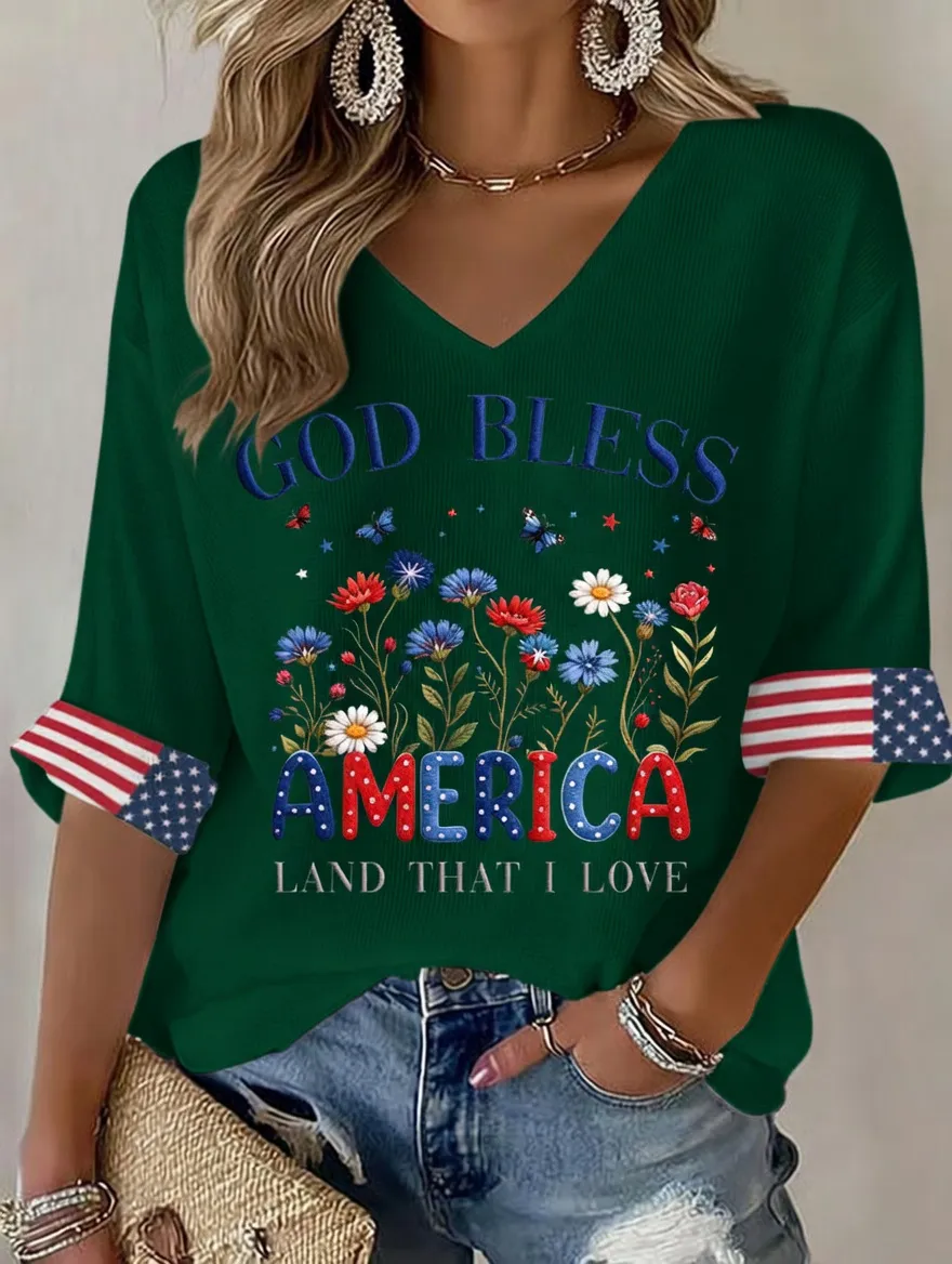 Women'S Retro Independence Day Art Printed Casual T-Shirt