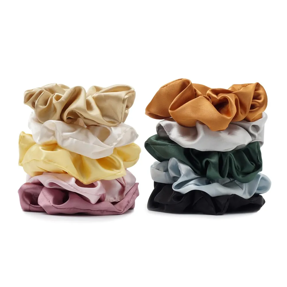A Set Of Ten Colored Satin Hair Ties