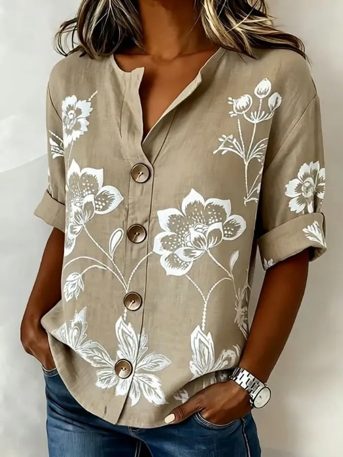 Women's Casual Short-Sleeve Cotton-Linen Top
