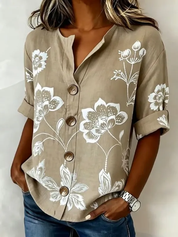 Women's Casual Short-Sleeve Cotton-Linen Top