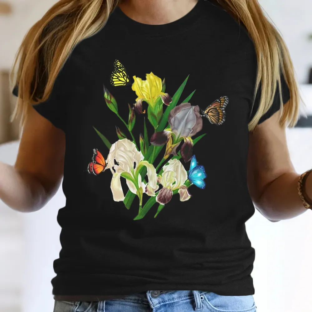 Butterfly And Iris Floral T-Shirt