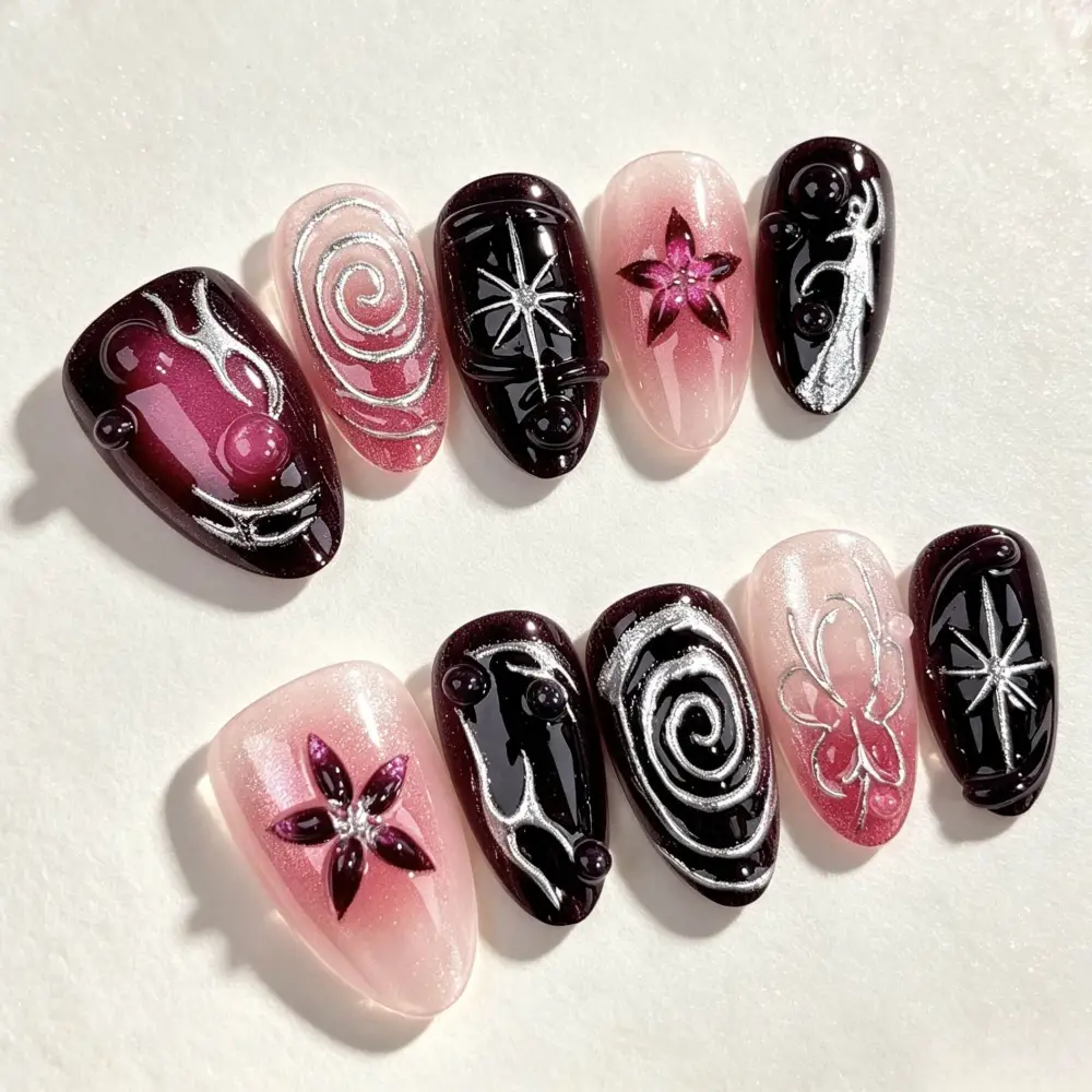Nailhour 30pcs Autumn Gothic Medium Almond Press On Nails