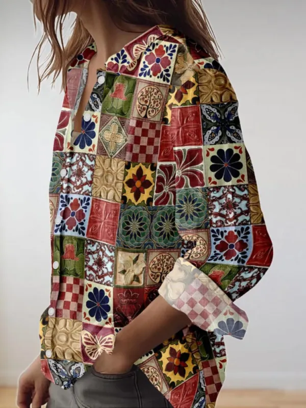 Vintage Patchwork Print Shirt