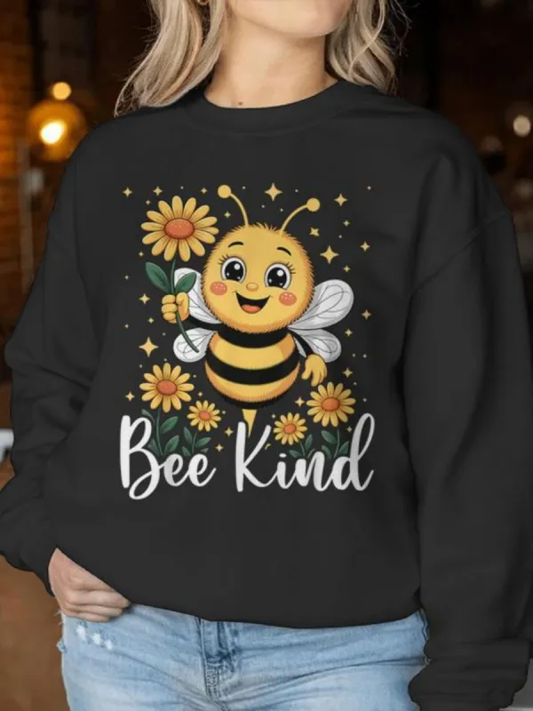 Cute Bee Round Neck Sweatshirt