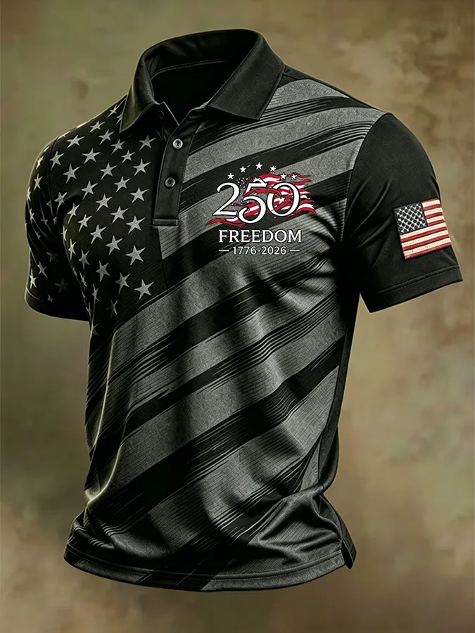 Men'S America Flag Print Casual Polo Shirt