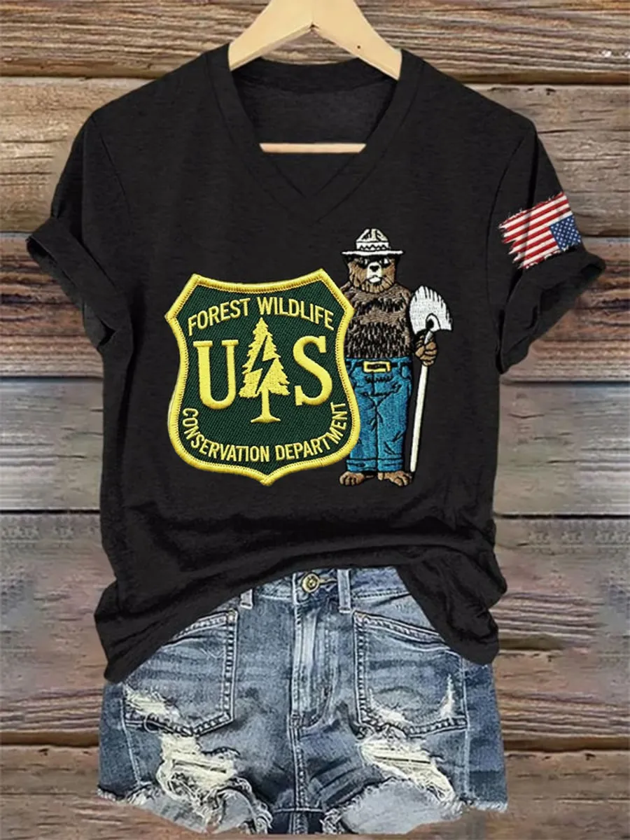Women's Resist Bear Save The Forest Service Print T-shirt