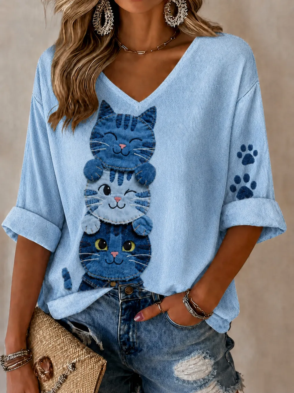 Women's Cute Cat Printed Casual T-shirt