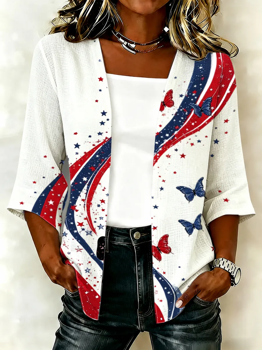 Women'S Casual Loose Independence Day Patriotic Cardigan
