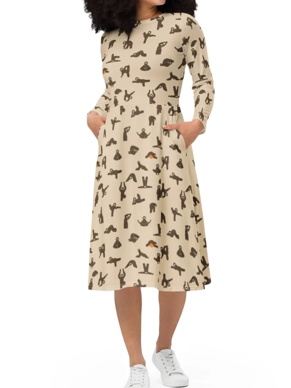 Sloth Print Long Sleeve Dress