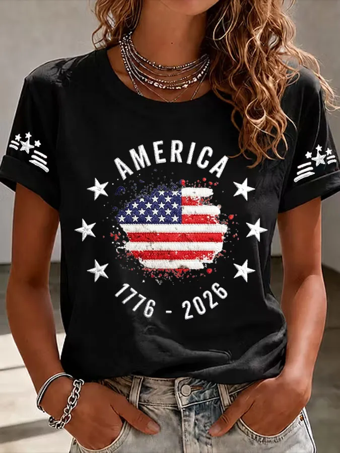 Women'S  America Flag Printed Casual T-Shirt