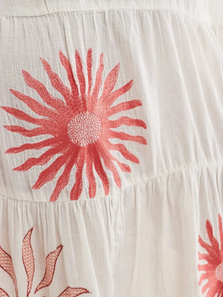Tiered Sun Print V-Neck Dress
