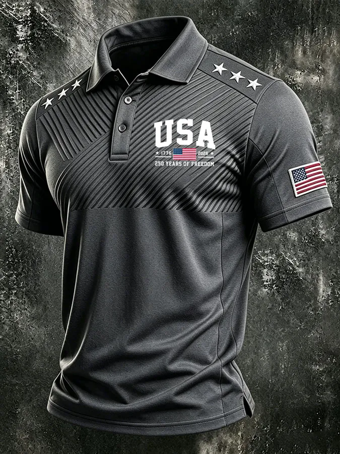 Men'S America Flag Print Casual Polo Shirt