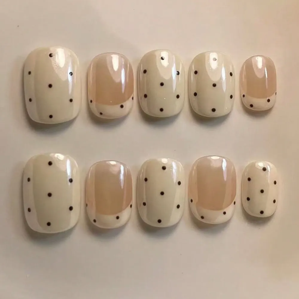 Nailhour 10Pcs Vintage French Handmade Short Oval Press On Nails