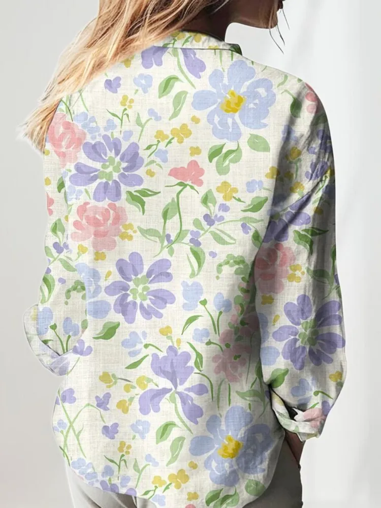 Pastel Floral Print Long Sleeve Shirt
