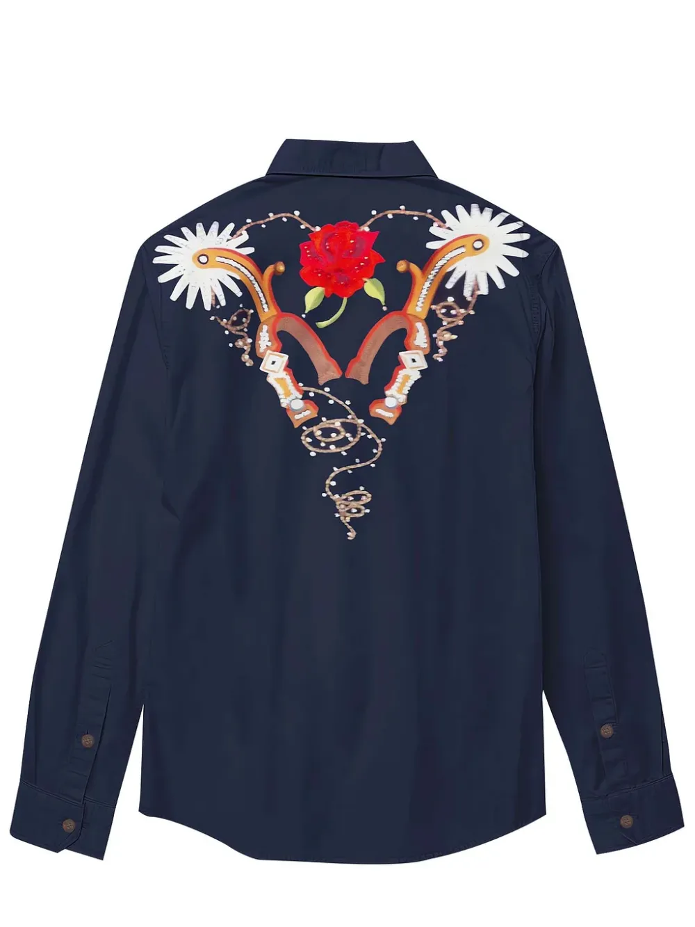 Western Vintage Flag Flower Printed Hawaiian Shirt For Men Button-down Shirt Long Sleeve 100% Cotton Shirt