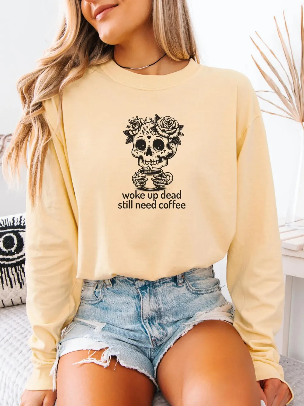 Gothic Coffee Skull Print T-Shirt