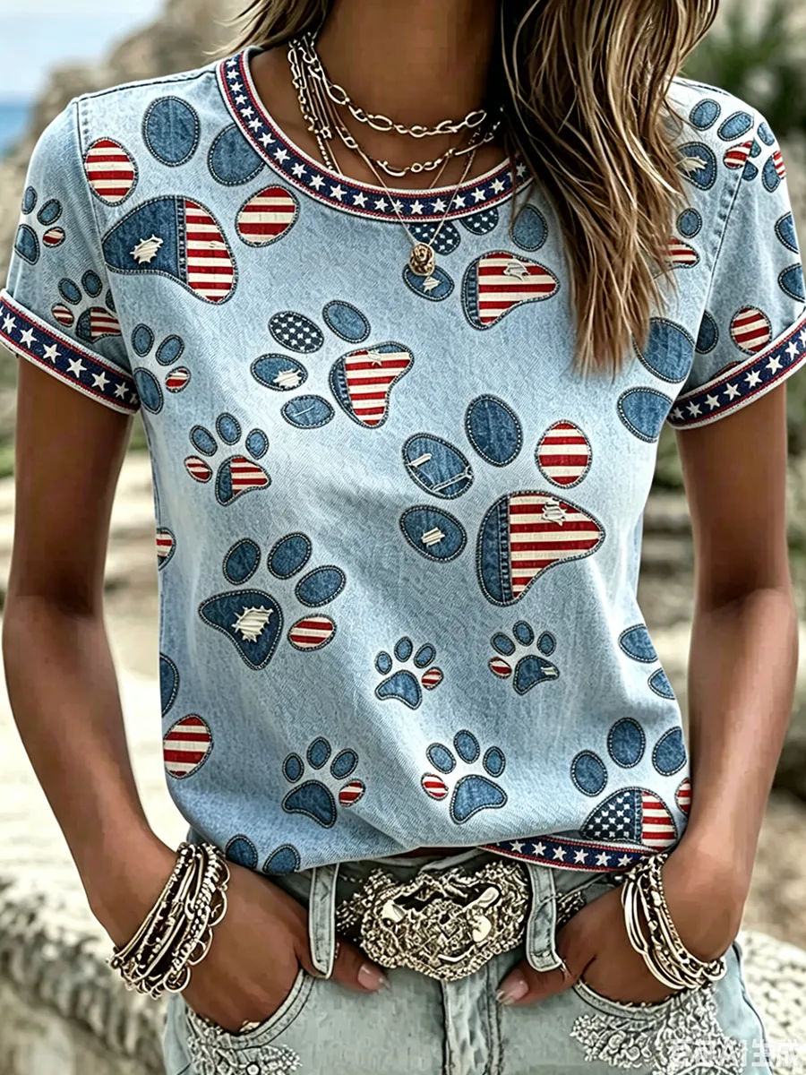 Women's Casual USA 250th Celebration Print Short Sleeve T-shirt