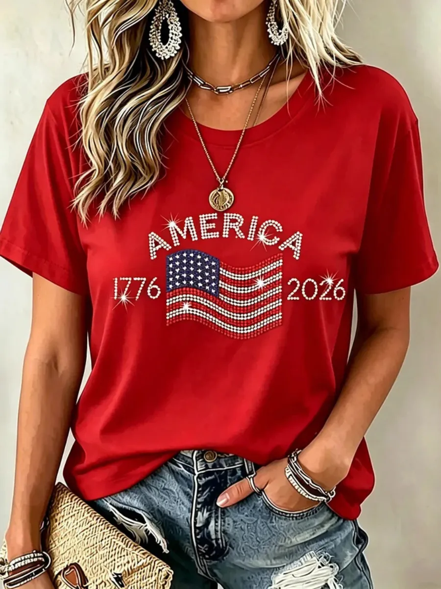 Women's America's 250th Anniversary Stand For The Flag Kneel For The Cross Faith Christian Cross Print T-Shirt