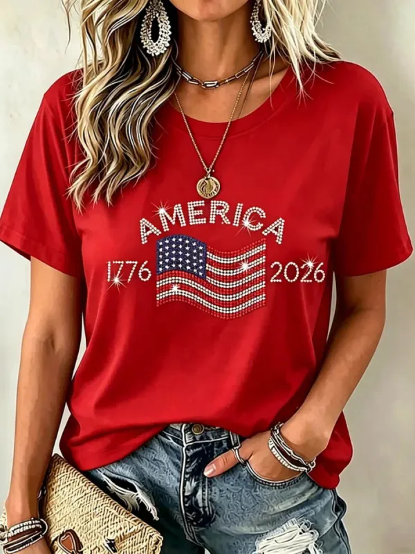 Women's America's 250th Anniversary Stand For The Flag Kneel For The Cross Faith Christian Cross Print T-Shirt