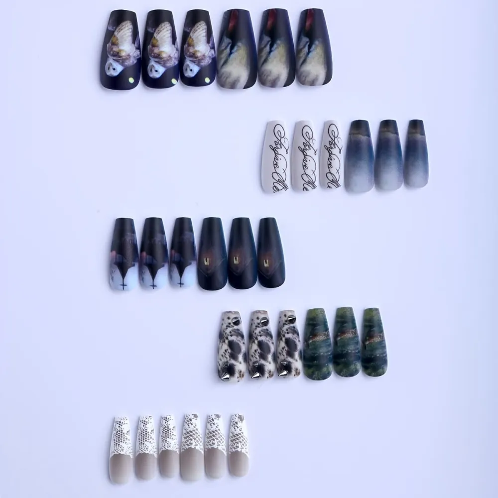 Nailhour 30Pcs Handmade Black Vintage Gothic Medium Coffin Press On Nails