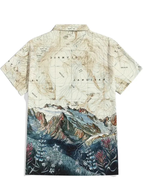 Mountain Map - 100% Cotton Cuban Collar Shirt