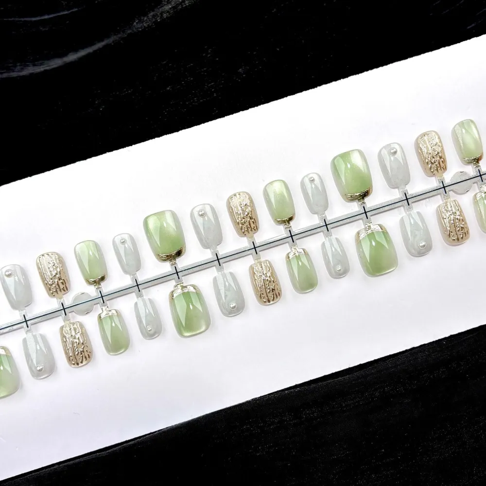 Nailhour 30Pcs Gilded 3D Medium Square French Press On Nails