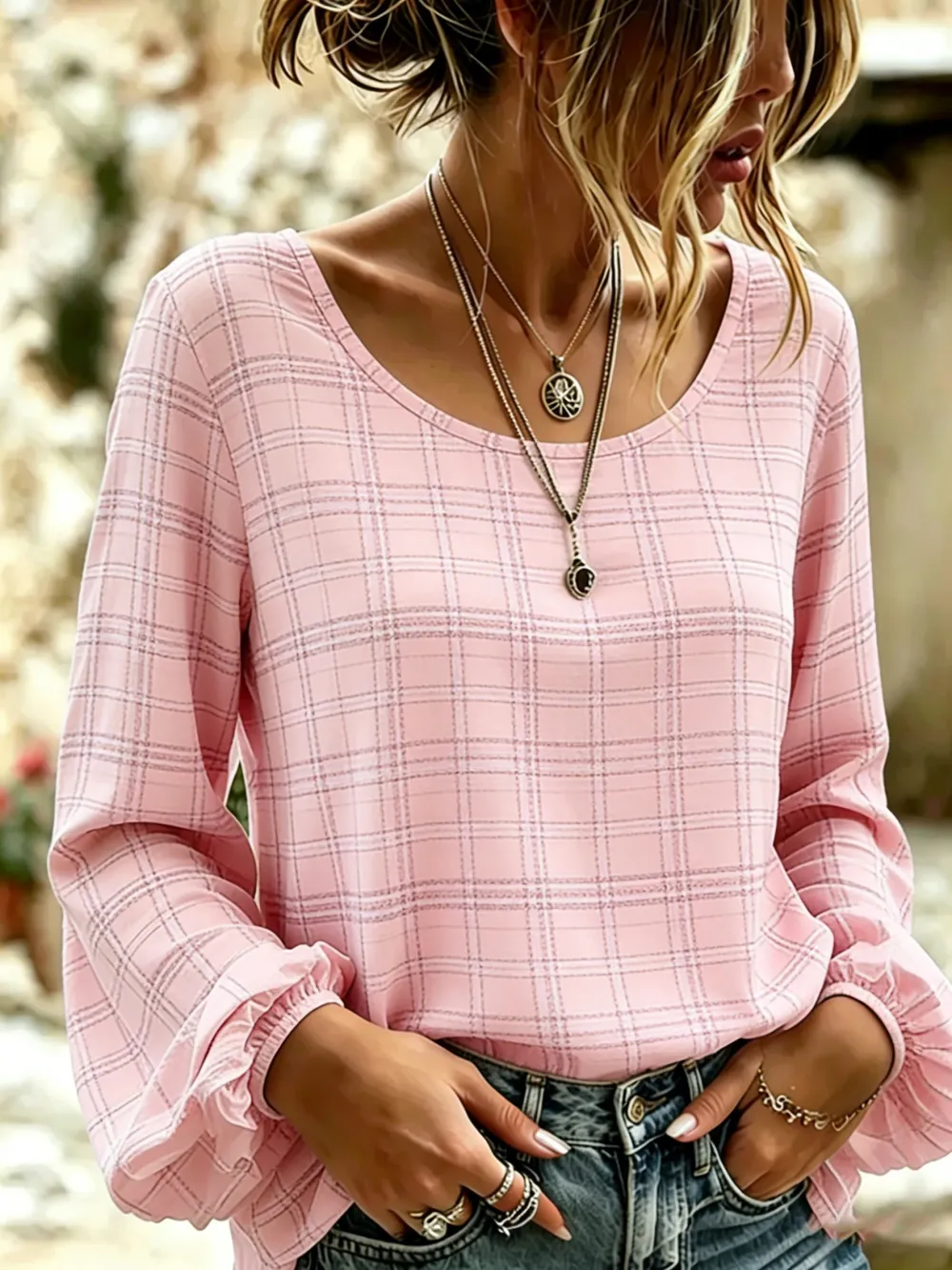 Women'S Casual Breast Cancer Awareness Printing Propaganda Cotton Linen Long Sleeve Shirt