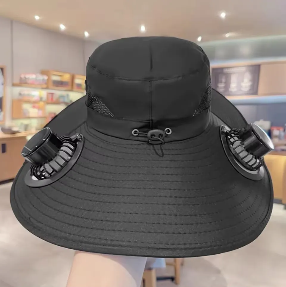 Solar-Powered Dual-Fan Cool Fisherman'S Hat