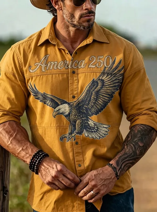 Men's Western Independence Day Eagle America 250 Printed Shirt