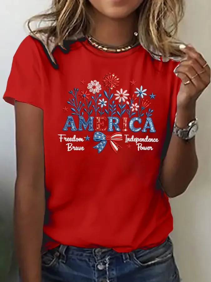 Women'S American Independence Day 250Th Anniversary Printed Short Sleeved T-Shirt