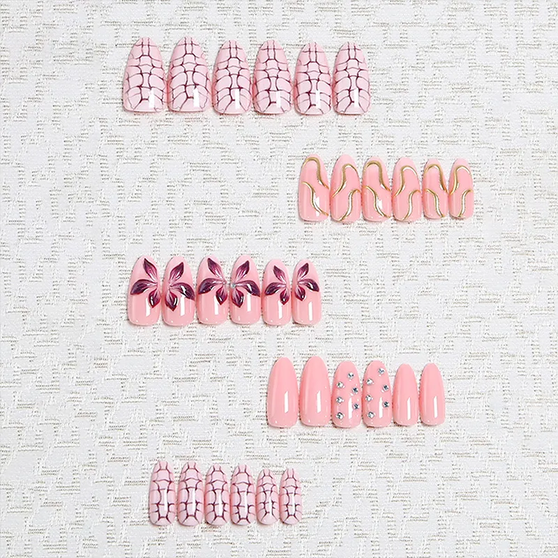 Nailhour 30Pcs 3D Rhinestone Medium Almond Press On Nails