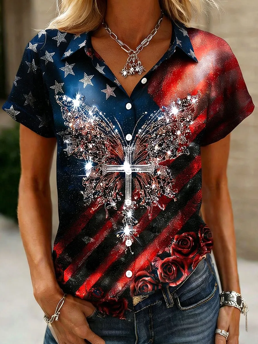 Women's Retro Faith 250th Anniversary American Art Print Short-Sleeve Shirt
