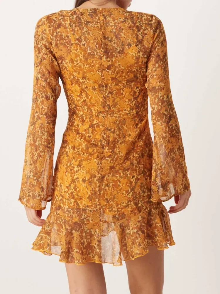 Ruffled Hem Floral Dress