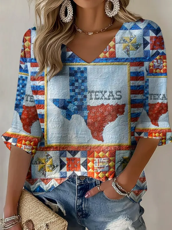 Women's Casual Vintage Art Texas Waffle T-Shirt