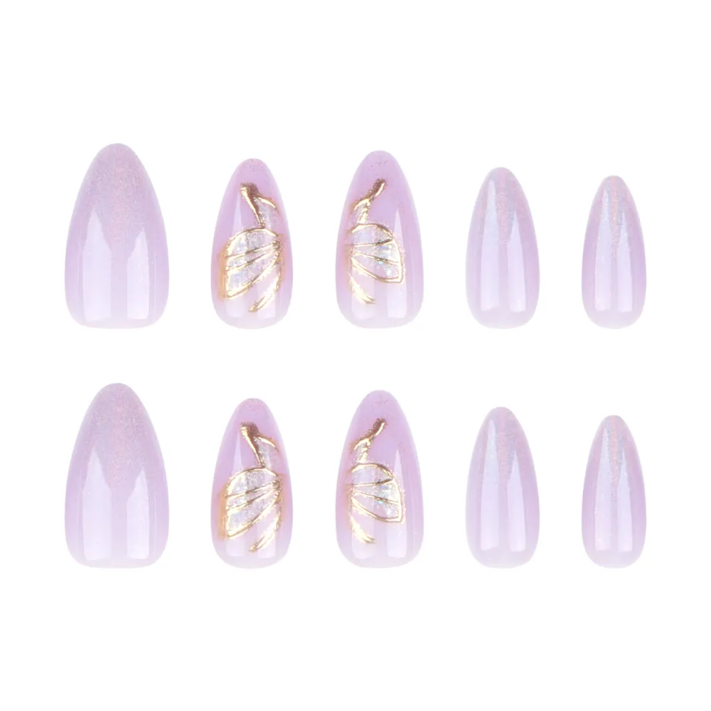 Nailhour Gold Butterfly 24Pcs Party Date Purple Press On Nails